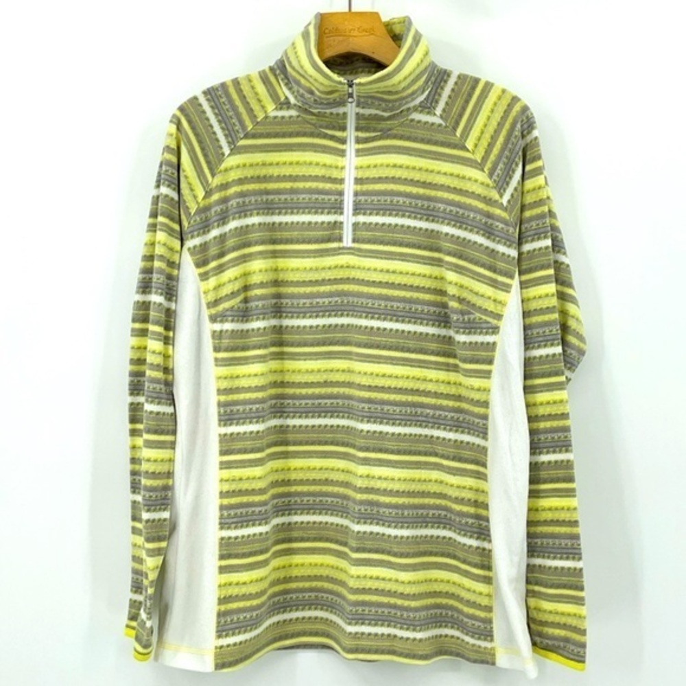 Columbia 1/4 Zip Up Fleece Yellow, Gray, White Stripes Size XL N14